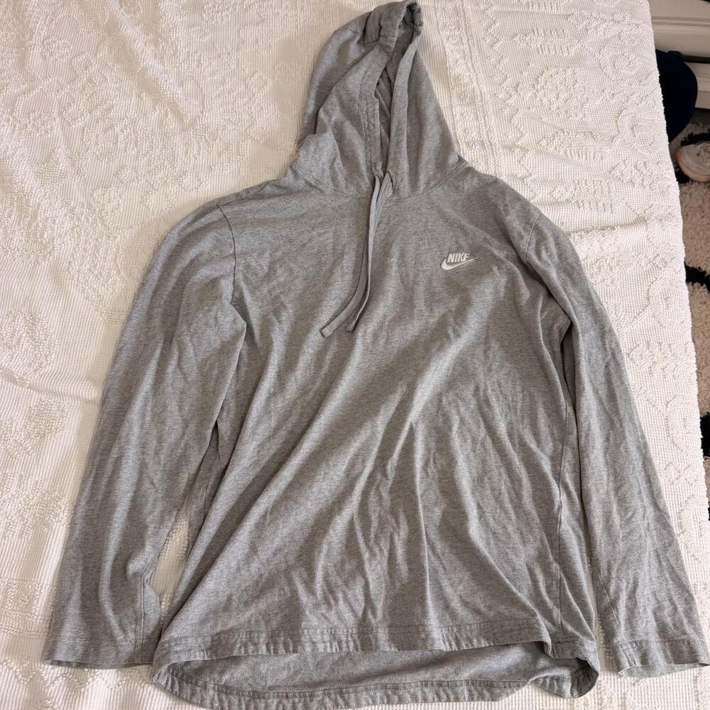 Nike Gray Lightweight Unlined Pullover Hoodie Embroidered Swoosh Size L